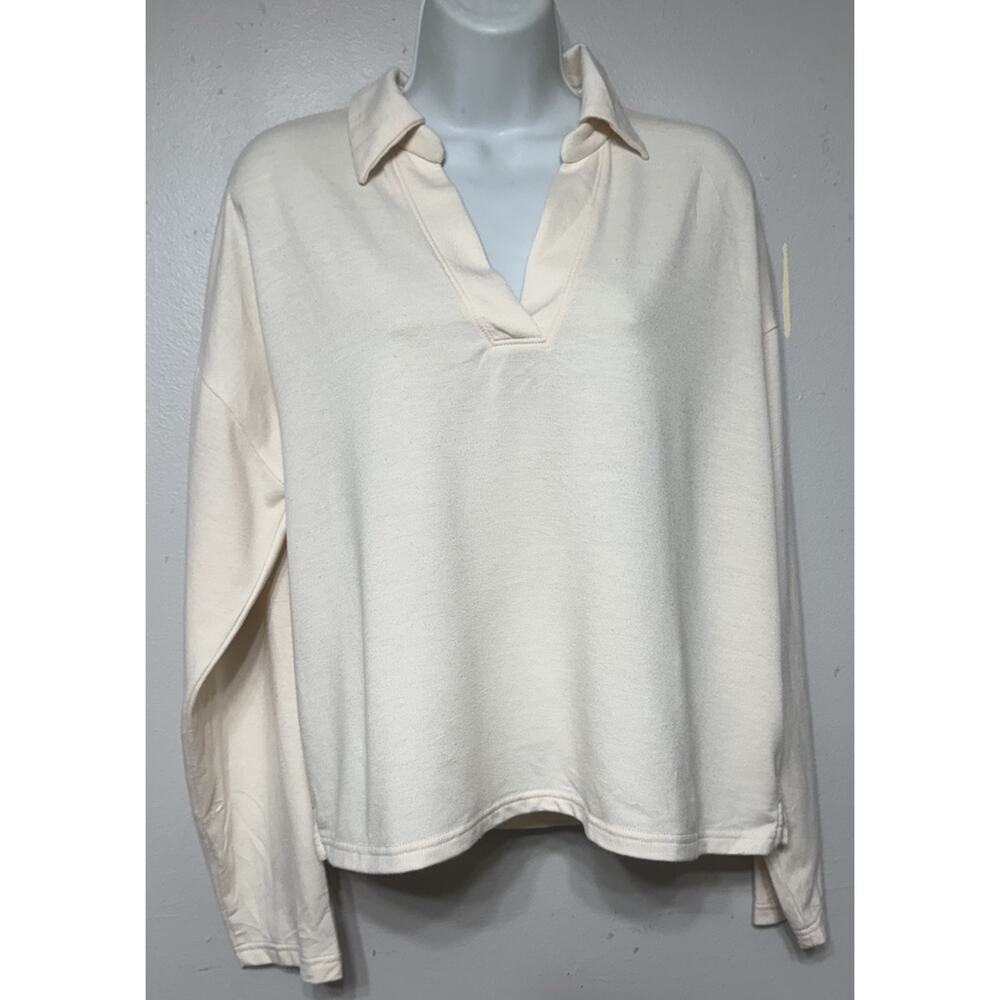 J.Crew Top Shirt Cream Women’s Large Collared Long Sleeve Neutral Minimalist - Picture 3 of 8
